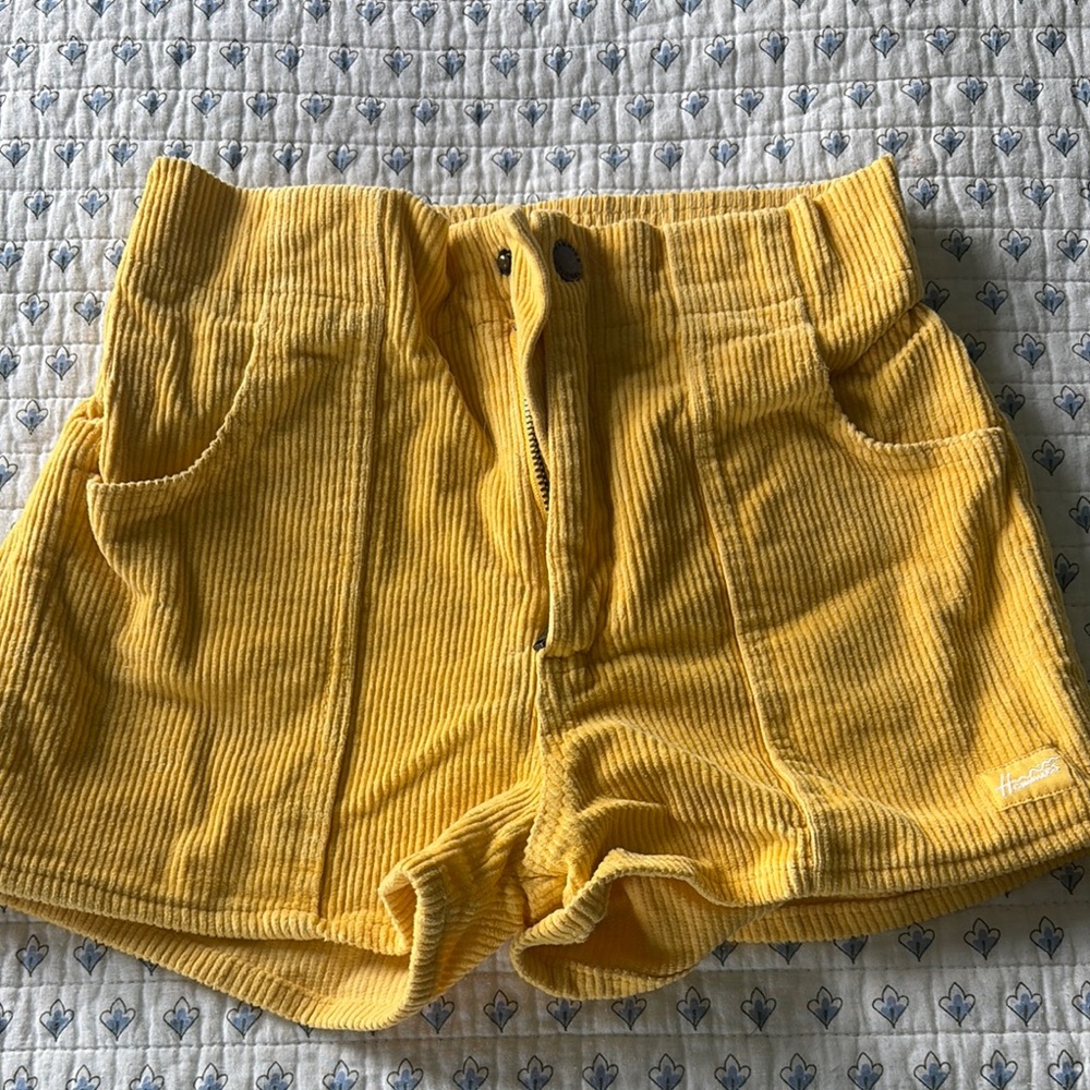 High Waist Yellow Corduroy Shorts